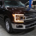 2018-2020 Ford F-150 LED C-Bar Projector Headlights w/ Switchback Sequential Turn Signal Lights (Chrome Housing / Smoked Lens)