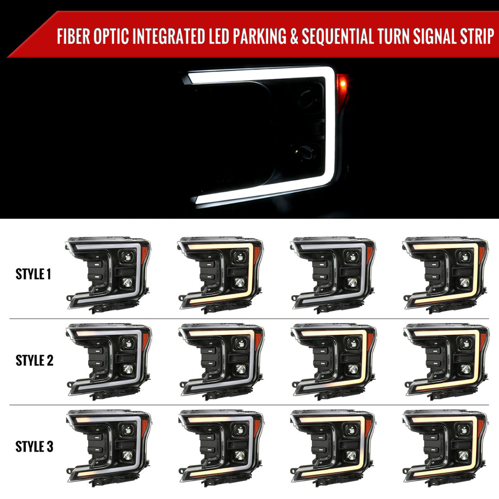 2018-2020 Ford F-150 LED C-Bar Projector Headlights w/ Switchback Sequential Turn Signal Lights (Matte Black Housing / Clear Lens)