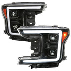 2018-2020 Ford F-150 LED C-Bar Projector Headlights w/ Switchback Sequential Turn Signal Lights (Matte Black Housing / Clear Lens)