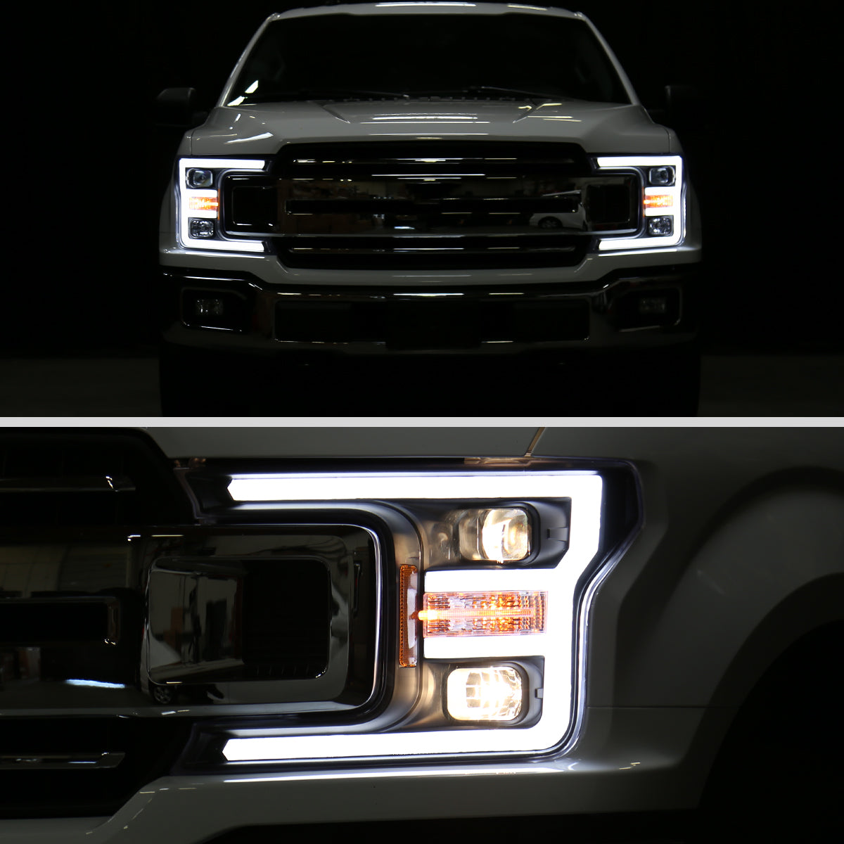 2018-2020 Ford F-150 LED C-Bar Projector Headlights (Black Housing / Clear Lens)