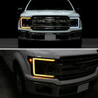 2018-2020 Ford F-150 LED C-Bar Projector Headlights w/ Switchback Sequential Turn Signal Lights (Matte Black Housing / Smoked Lens)