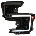 2018-2020 Ford F-150 LED C-Bar Projector Headlights w/ Switchback Sequential Turn Signal Lights (Matte Black Housing / Smoked Lens)