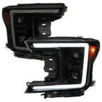 2018-2020 Ford F-150 LED C-Bar Projector Headlights w/ Switchback Sequential Turn Signal Lights (Matte Black Housing / Smoked Lens)