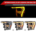 2021-2023 Ford F-150 Projector Headlight w/ Switchback Sequential Turn Signal LED Bar (Chrome Housing / Clear Lens)