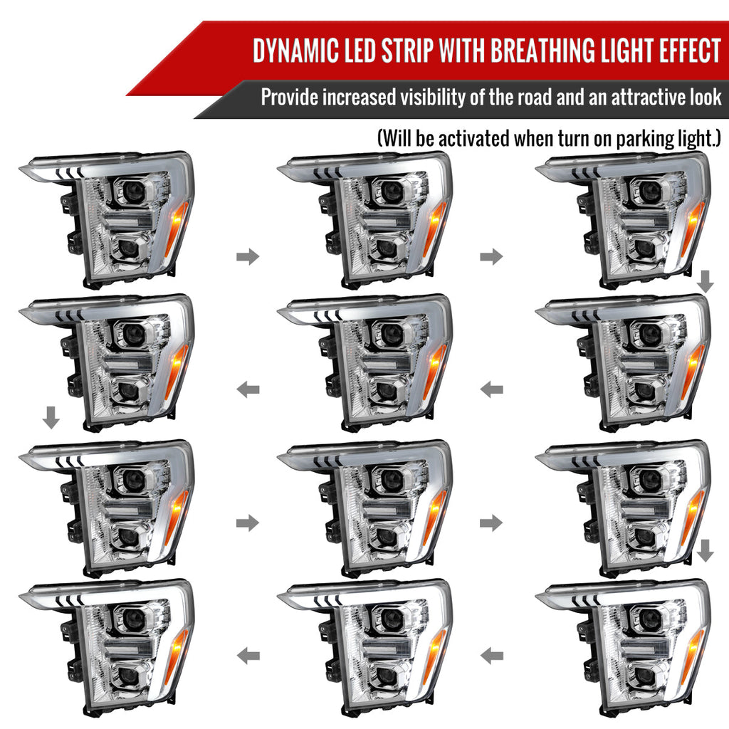 2021-2023 Ford F-150 Projector Headlight w/ Switchback Sequential Turn Signal LED Bar (Chrome Housing / Clear Lens)