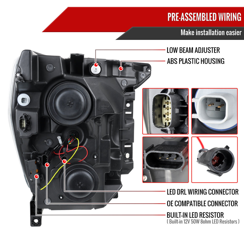 2021-2023 Ford F-150 Projector Headlight w/ Switchback Sequential Turn Signal LED Bar (Chrome Housing / Clear Lens)