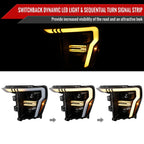 2021-2023 Ford F-150 Projector Headlight w/ Switchback Sequential Turn Signal LED Bar (Black Housing / Clear Lens)