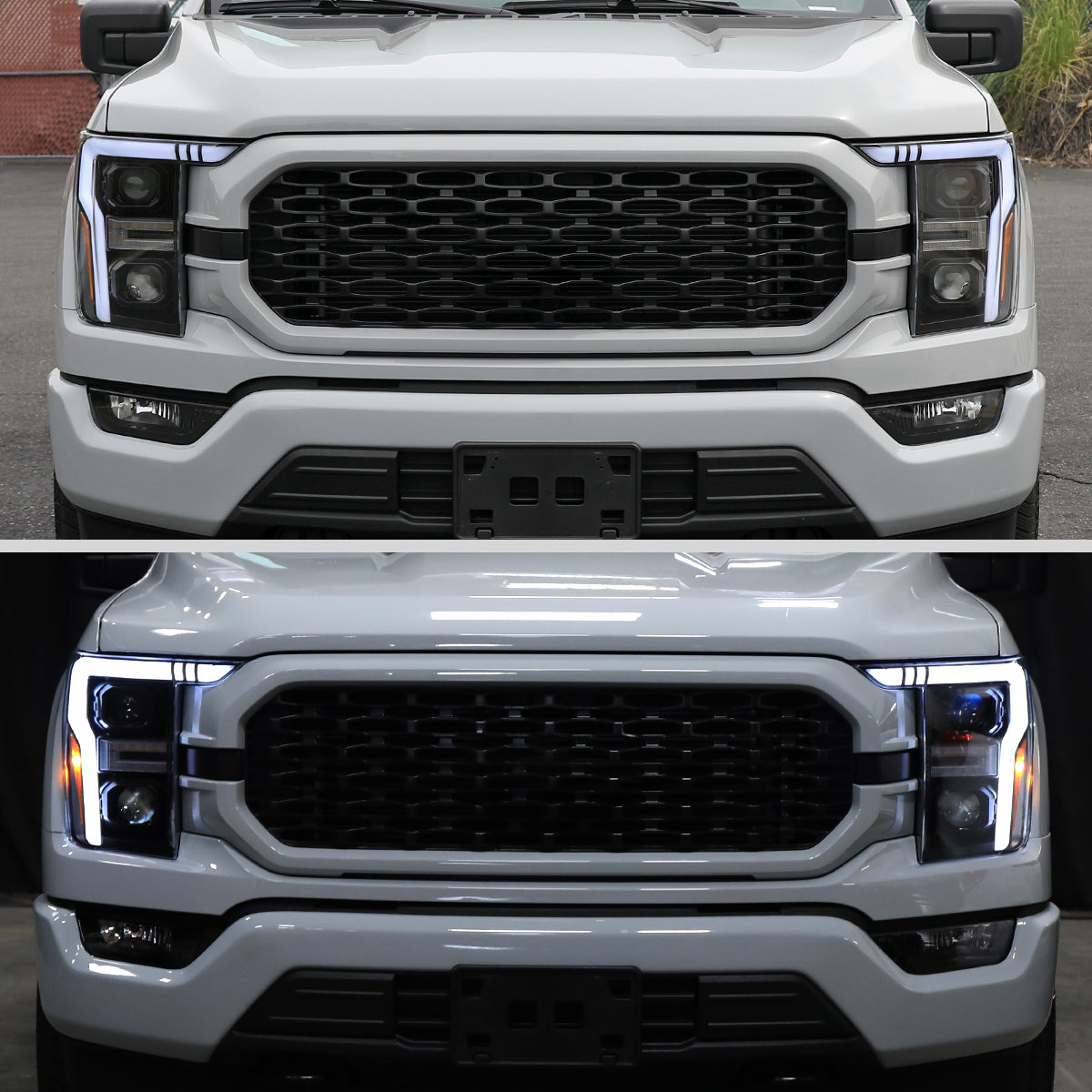 2021-2023 Ford F-150 Projector Headlight w/ Switchback Sequential Turn Signal LED Bar (Black Housing / Clear Lens)