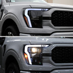 2021-2023 Ford F-150 Projector Headlight w/ Switchback Sequential Turn Signal LED Bar (Black Housing / Clear Lens)