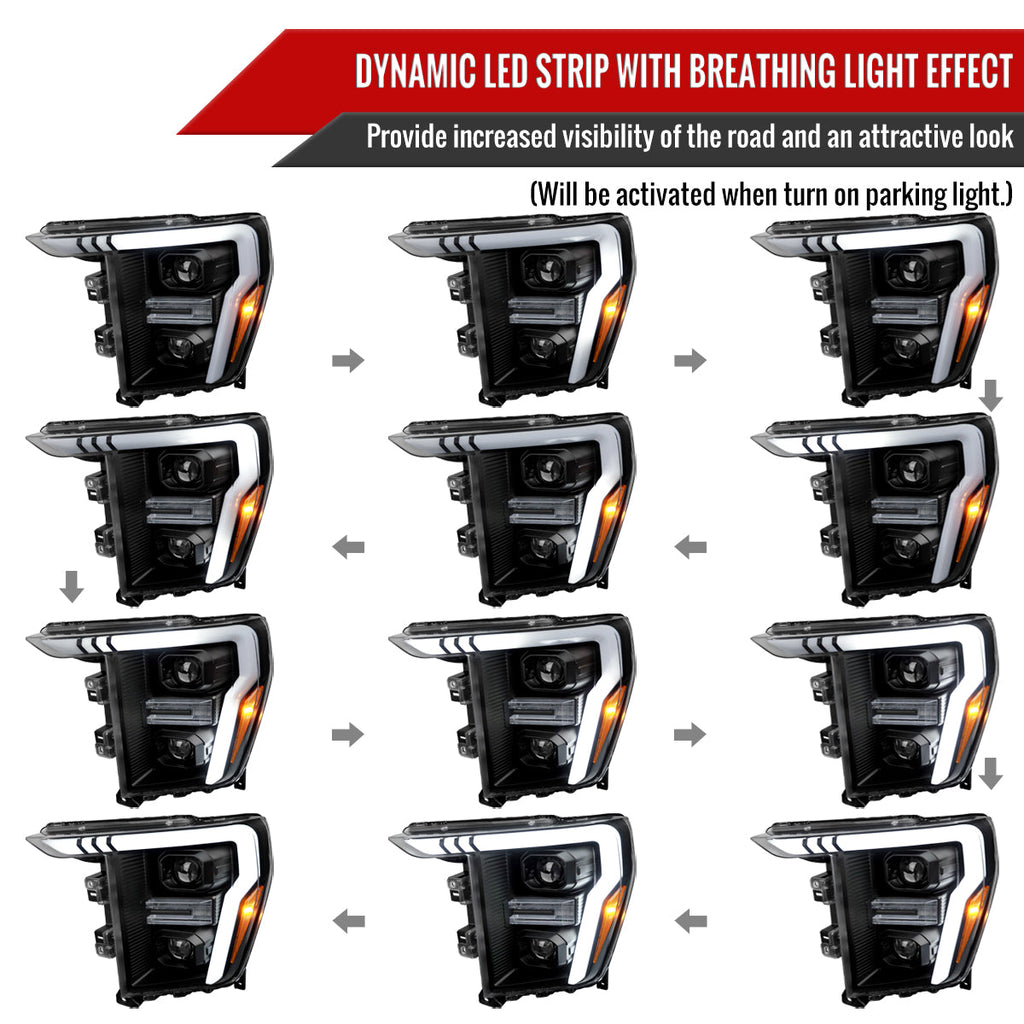 2021-2023 Ford F-150 Projector Headlight w/ Switchback Sequential Turn Signal LED Bar (Black Housing / Clear Lens)