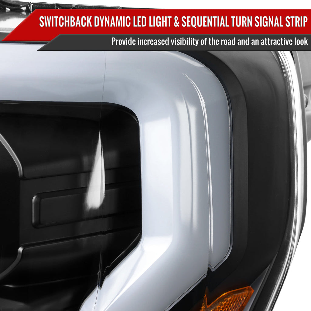 2021-2023 Ford F-150 Projector Headlight w/ Switchback Sequential Turn Signal LED Bar (Black Housing / Clear Lens)