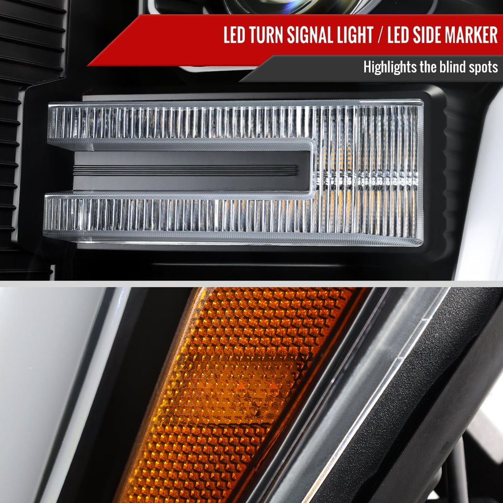 2021-2023 Ford F-150 Projector Headlight w/ Switchback Sequential Turn Signal LED Bar (Black Housing / Clear Lens)