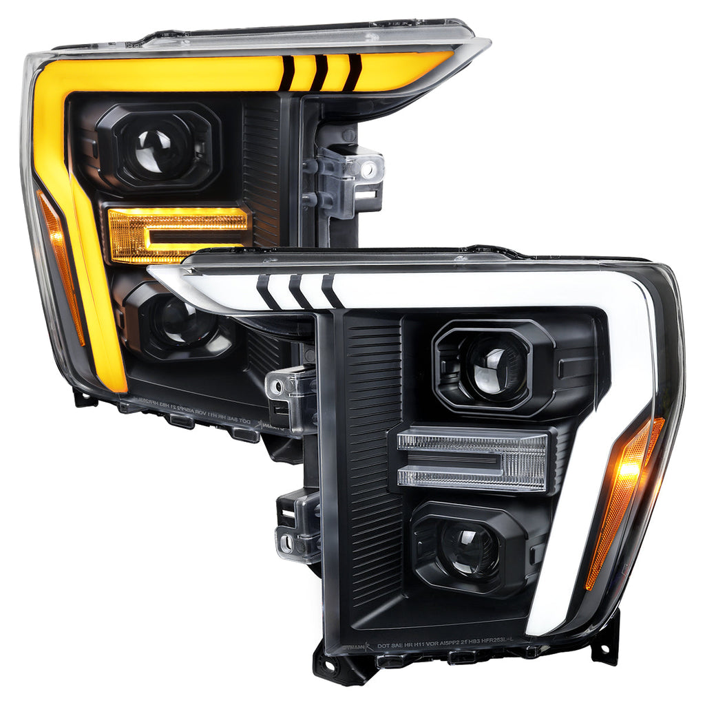 2021-2023 Ford F-150 Projector Headlight w/ Switchback Sequential Turn Signal LED Bar (Black Housing / Clear Lens)