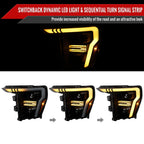 2021-2023 Ford F-150 Projector Headlight w/ Switchback Sequential Turn Signal LED Bar (Black Housing / Smoked Lens)