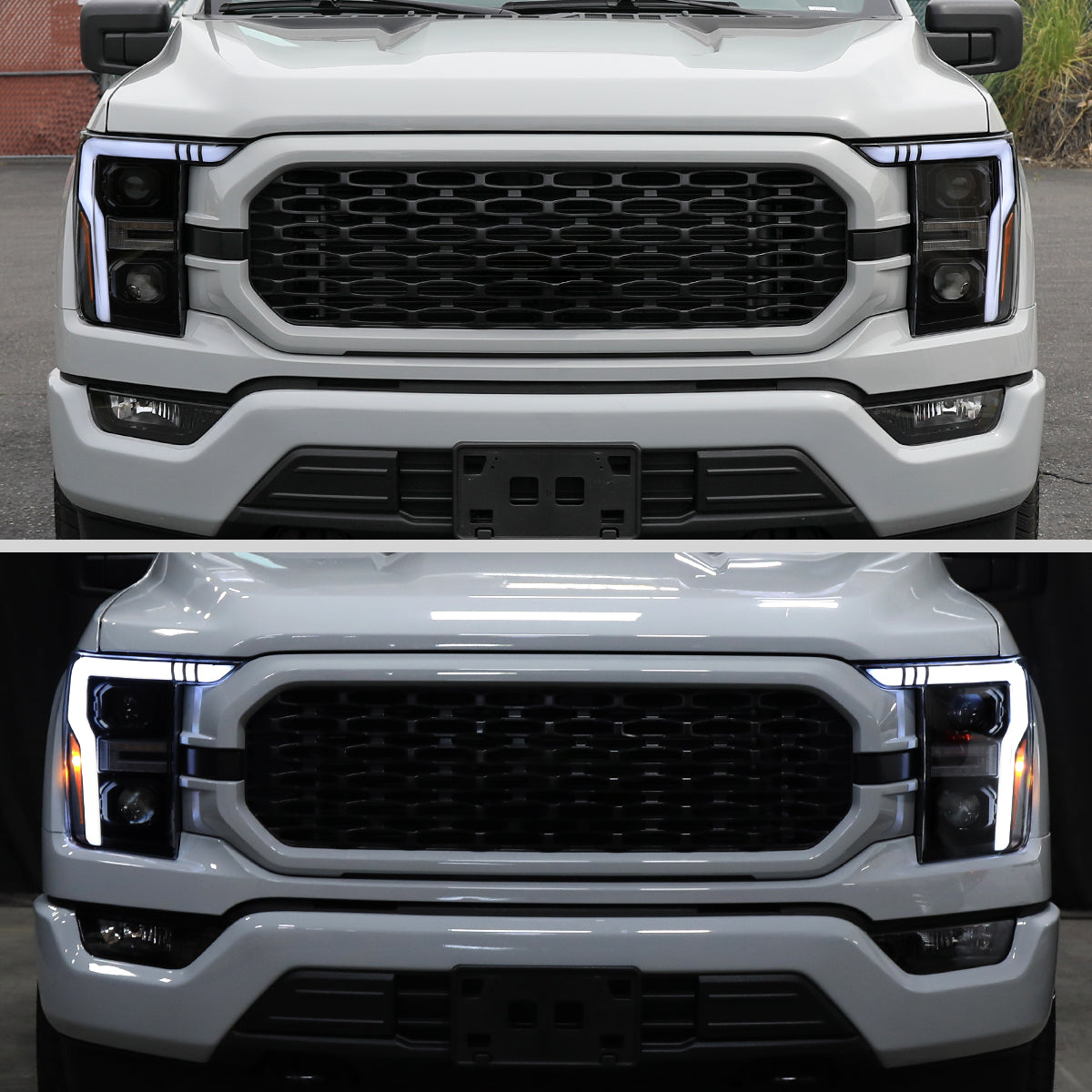 2021-2023 Ford F-150 Projector Headlight w/ Switchback Sequential Turn Signal LED Bar (Black Housing / Smoked Lens)