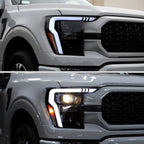 2021-2023 Ford F-150 Projector Headlight w/ Switchback Sequential Turn Signal LED Bar (Black Housing / Smoked Lens)