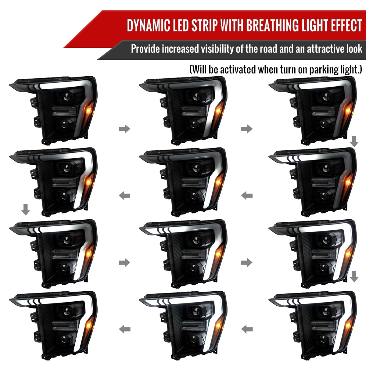 2021-2023 Ford F-150 Projector Headlight w/ Switchback Sequential Turn Signal LED Bar (Black Housing / Smoked Lens)