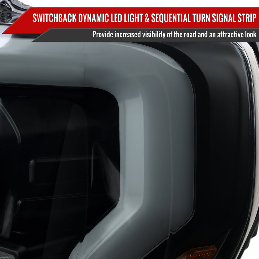 2021-2023 Ford F-150 Projector Headlight w/ Switchback Sequential Turn Signal LED Bar (Black Housing / Smoked Lens)