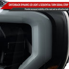 2021-2023 Ford F-150 Projector Headlight w/ Switchback Sequential Turn Signal LED Bar (Black Housing / Smoked Lens)