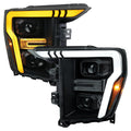 2021-2023 Ford F-150 Projector Headlight w/ Switchback Sequential Turn Signal LED Bar (Black Housing / Smoked Lens)