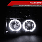 1992-1996 Ford F-150 F-250 F-350 Bronco Dual Halo Projector Headlights (Glossy Black Housing/Smoked Lens)