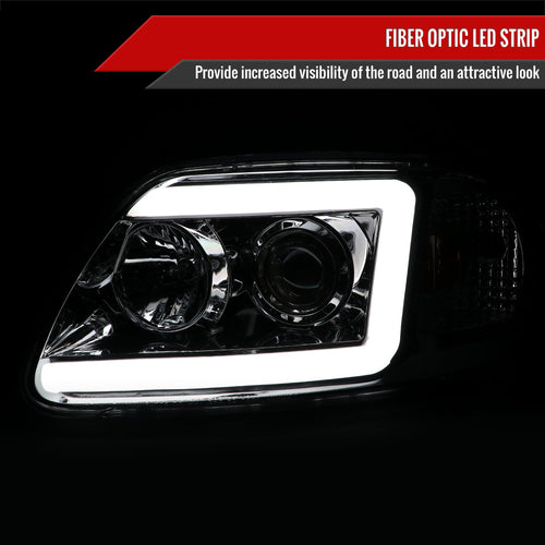 1997-2004 Ford F-150 / 1997-2002 Expedition LED C-Bar Projector Headlights (Chrome Housing/Clear Lens)