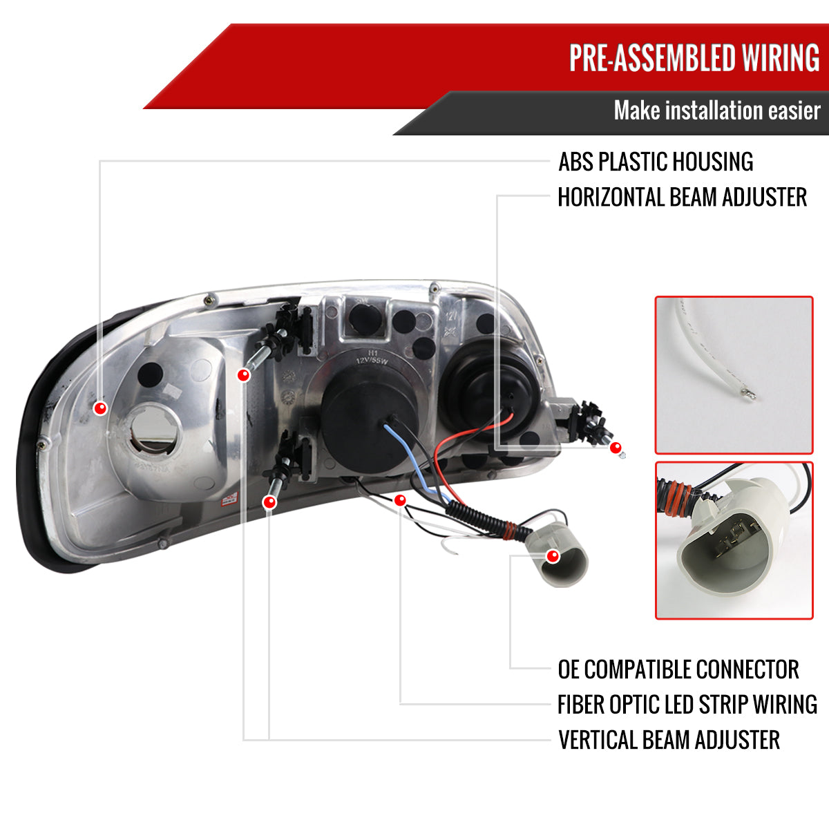 1997-2004 Ford F-150 / 1997-2002 Expedition LED C-Bar Projector Headlights (Chrome Housing/Clear Lens)
