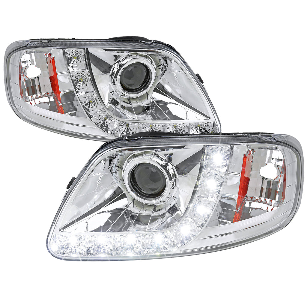 1997-2004 Ford F-150 / 1997-2002 Expedition Projector Headlights w/ SMD LED Light Strip (Chrome Housing/Clear Lens)