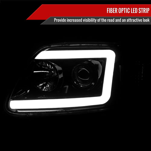 1997-2004 Ford F-150 / 1997-2002 Expedition LED C-Bar Projector Headlights (Jet Black Housing/Clear Lens)