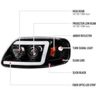 1997-2004 Ford F-150 / 1997-2002 Expedition LED C-Bar Projector Headlights (Jet Black Housing/Clear Lens)
