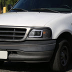 1997-2004 Ford F-150 / 1997-2002 Expedition LED C-Bar Projector Headlights (Jet Black Housing/Clear Lens)