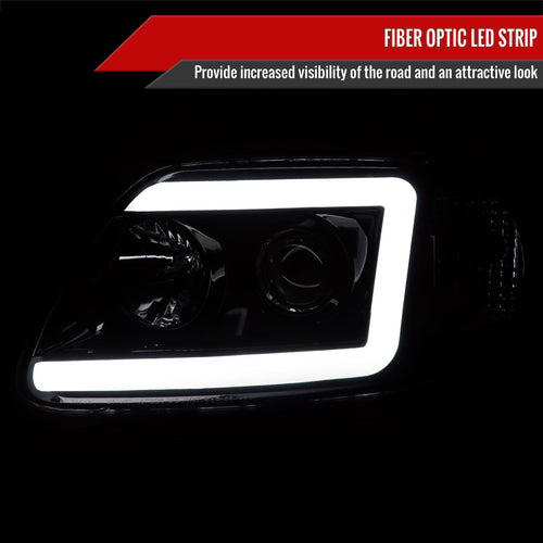 1997-2004 Ford F-150 / 1997-2002 Expedition LED C-Bar Projector Headlights (Glossy Black Housing/Smoked Lens)