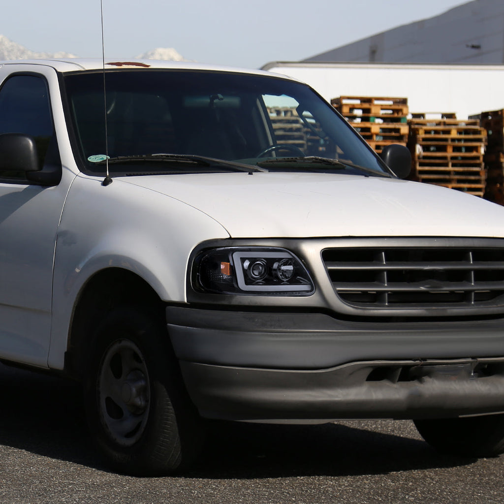 1997-2004 Ford F-150 / 1997-2002 Expedition LED C-Bar Projector Headlights (Glossy Black Housing/Smoked Lens)