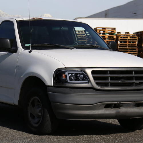 1997-2004 Ford F-150 / 1997-2002 Expedition LED C-Bar Projector Headlights (Glossy Black Housing/Smoked Lens)