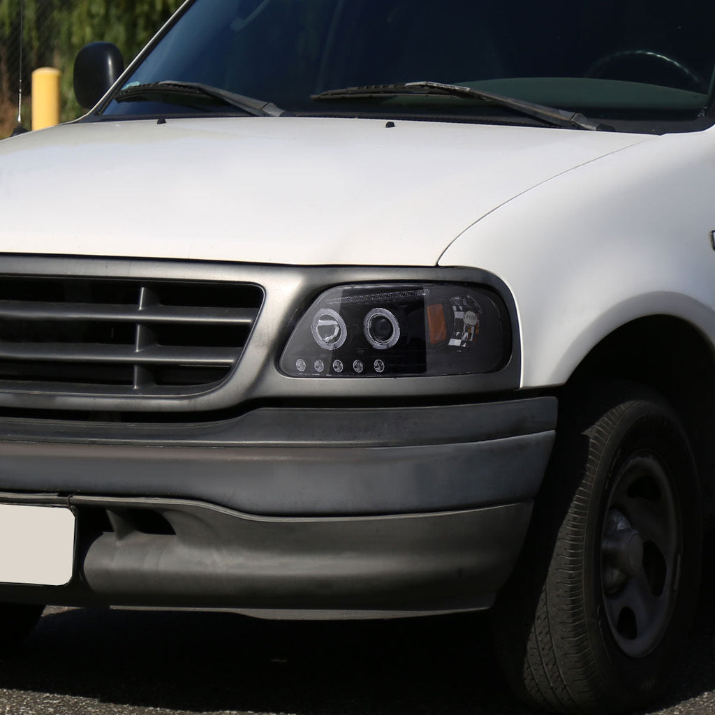 1997-2004 Ford F-150 / 1997-2002 Expedition Dual Halo Projector Headlights (Glossy Black Housing/Smoked Lens)
