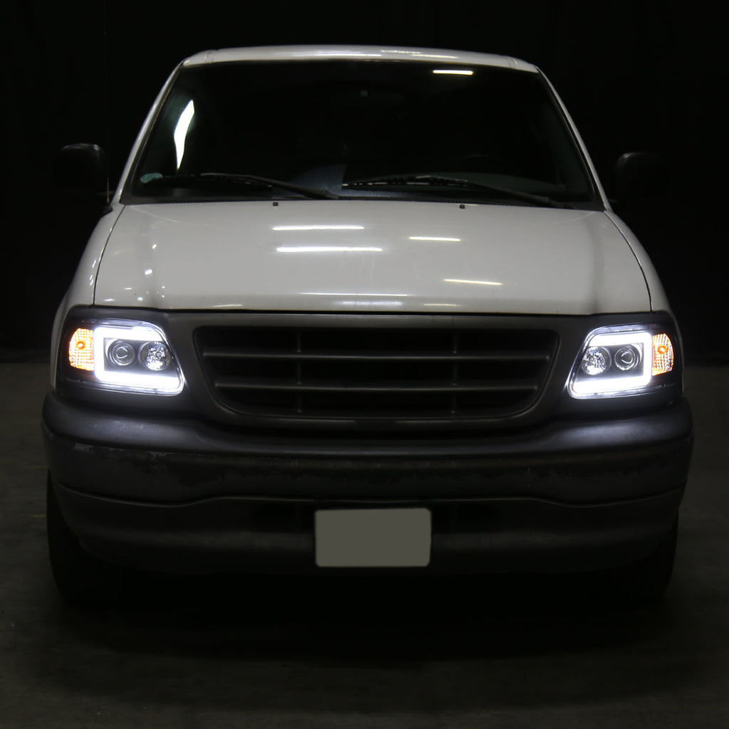 1997-2004 Ford F-150 / 1997-2002 Expedition LED C-Bar Projector Headlights (Black Housing/Clear Lens)