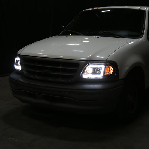 1997-2004 Ford F-150 / 1997-2002 Expedition LED C-Bar Projector Headlights (Black Housing/Clear Lens)