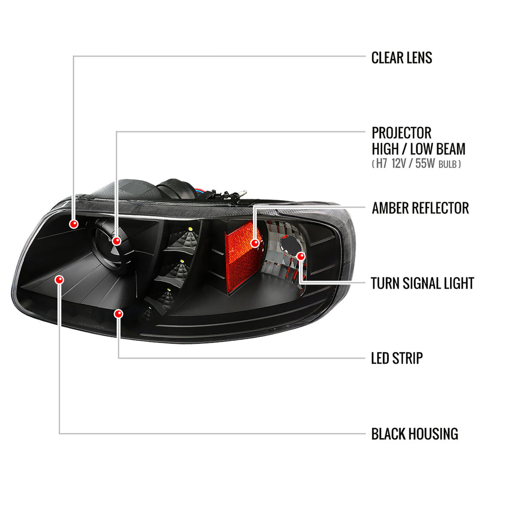 1997-2004 Ford F-150 / 1997-2002 Expedition Projector Headlights w/ SMD LED Light Strip (Matte Black Housing/Clear Lens)