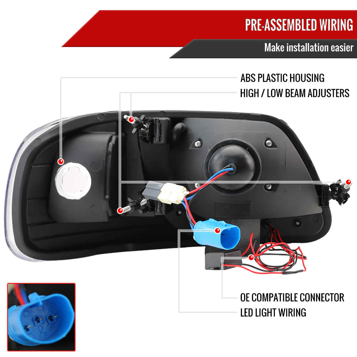 1997-2004 Ford F-150 / 1997-2002 Expedition Projector Headlights w/ SMD LED Light Strip (Black Housing/Smoked Lens)