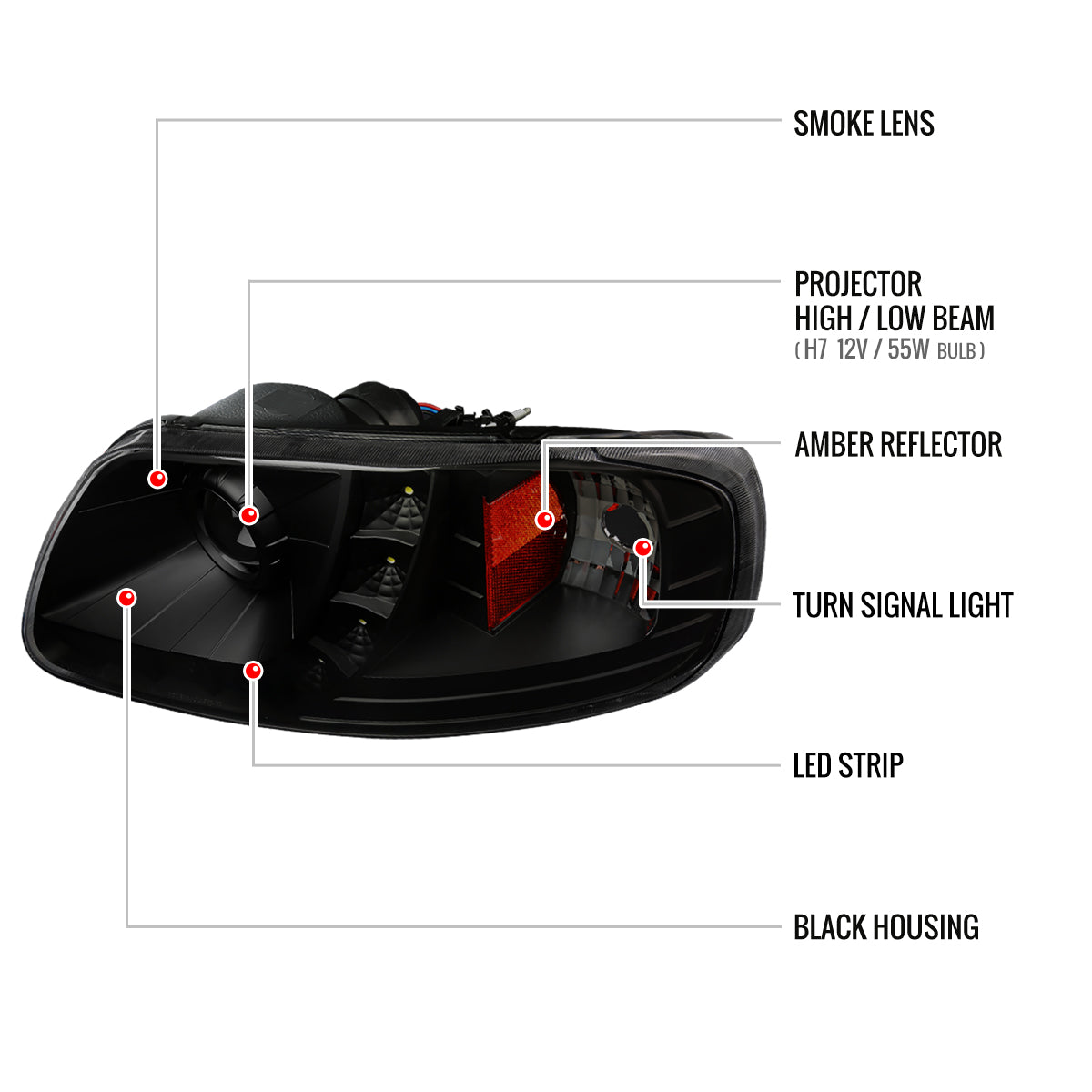 1997-2004 Ford F-150 / 1997-2002 Expedition Projector Headlights w/ SMD LED Light Strip (Black Housing/Smoked Lens)