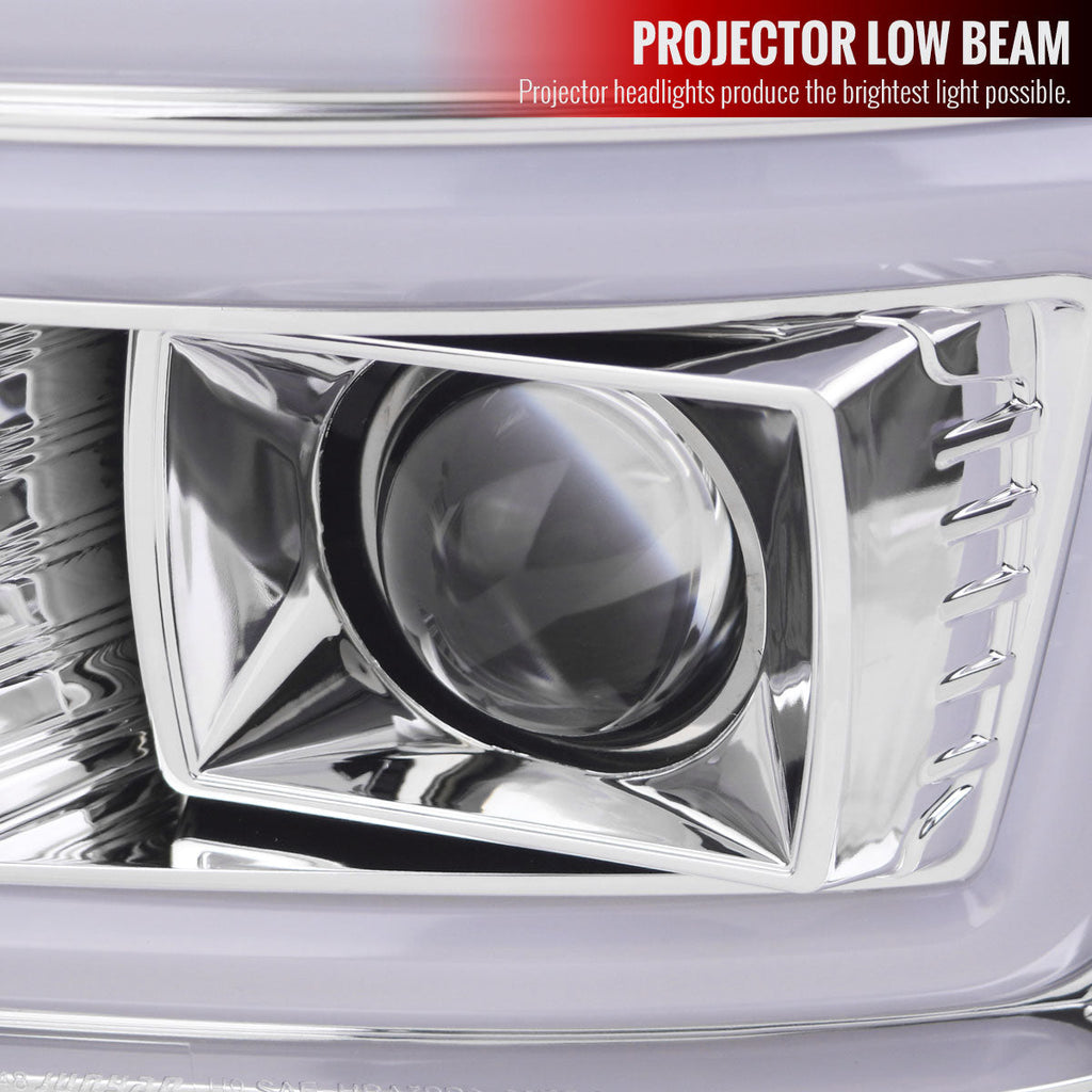 2008-2010 Ford F-250/F-350/F-450/F-550 LED Sequential Turn Signal Bar Projector Headlights (Chrome Housing/Clear Lens)