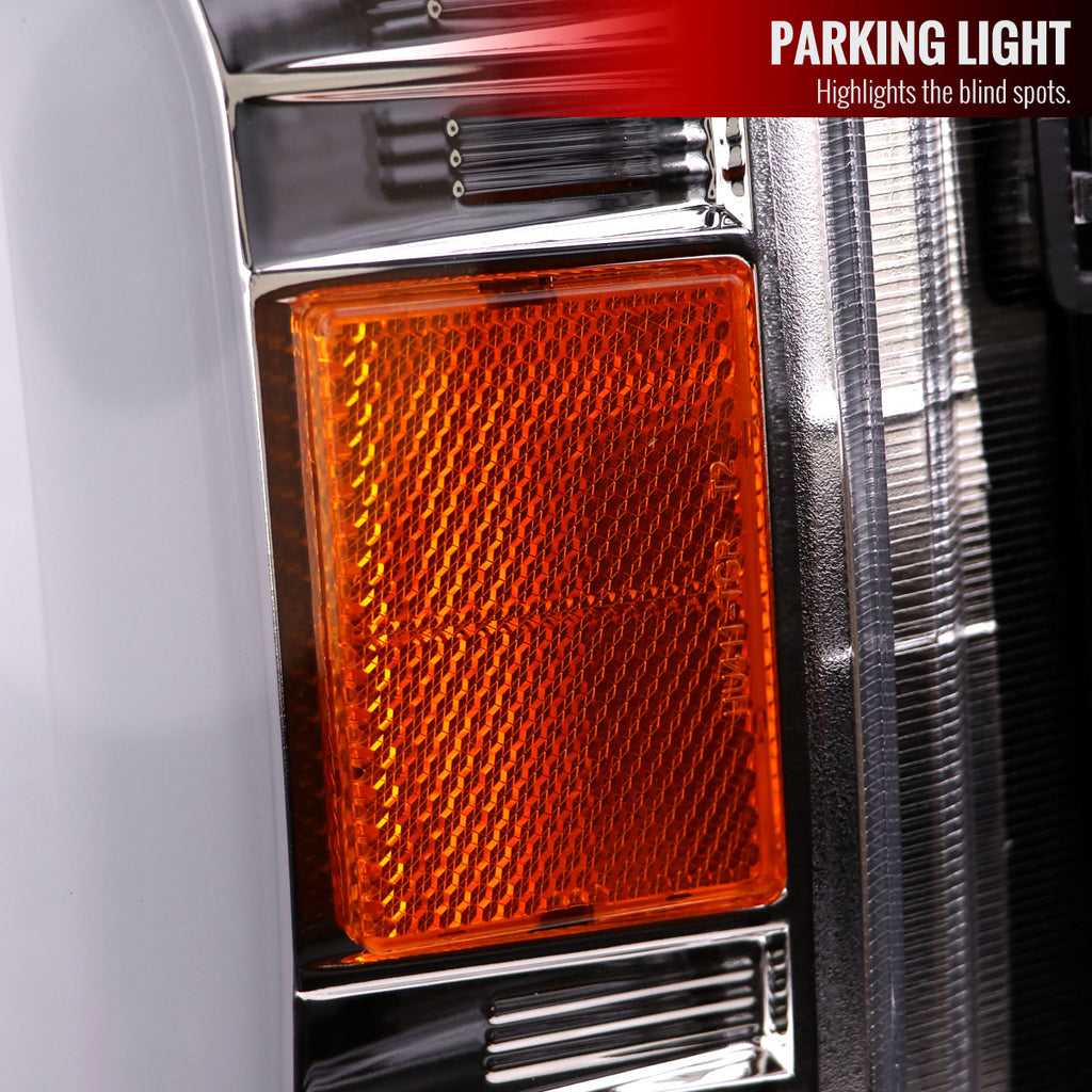 2008-2010 Ford F-250/F-350/F-450/F-550 LED Sequential Turn Signal Bar Projector Headlights (Chrome Housing/Clear Lens)