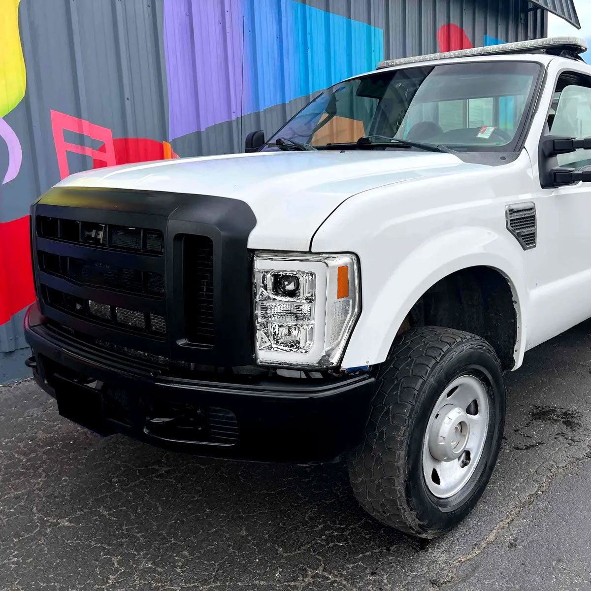 2008-2010 Ford F-250 F-350 F-450 LED C-Bar Projector Headlight (Chrome Housing/Clear Lens)