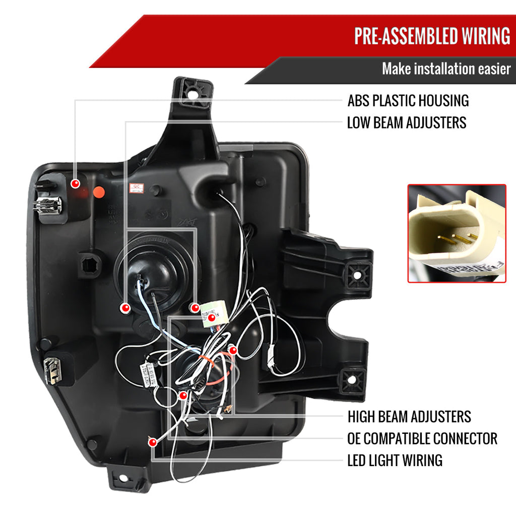 2008-2010 Ford F-250 F-350 F-450 Dual Halo Projector Headlights (Chrome Housing/Clear Lens)
