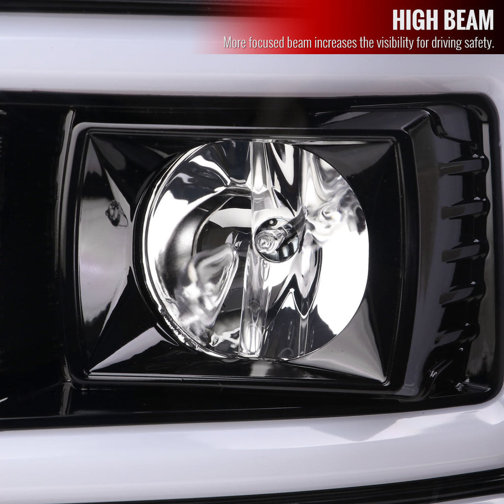2008-2010 Ford F-250/F-350/F-450/F-550 LED Sequential Turn Signal Bar Projector Headlights (Jet Black Housing/Clear Lens)