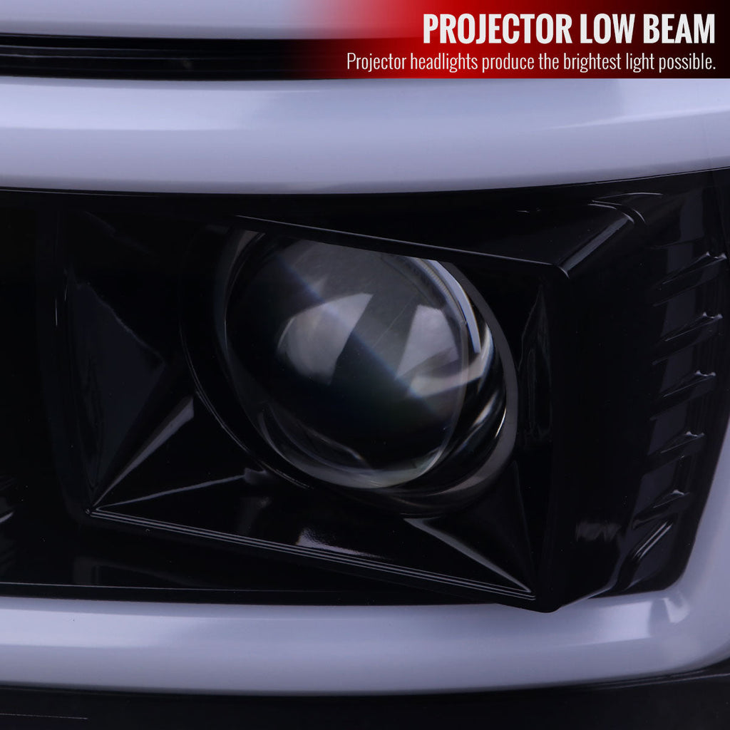 2008-2010 Ford F-250/F-350/F-450/F-550 LED Sequential Turn Signal Bar Projector Headlights (Glossy Black Housing/Smoked Lens)