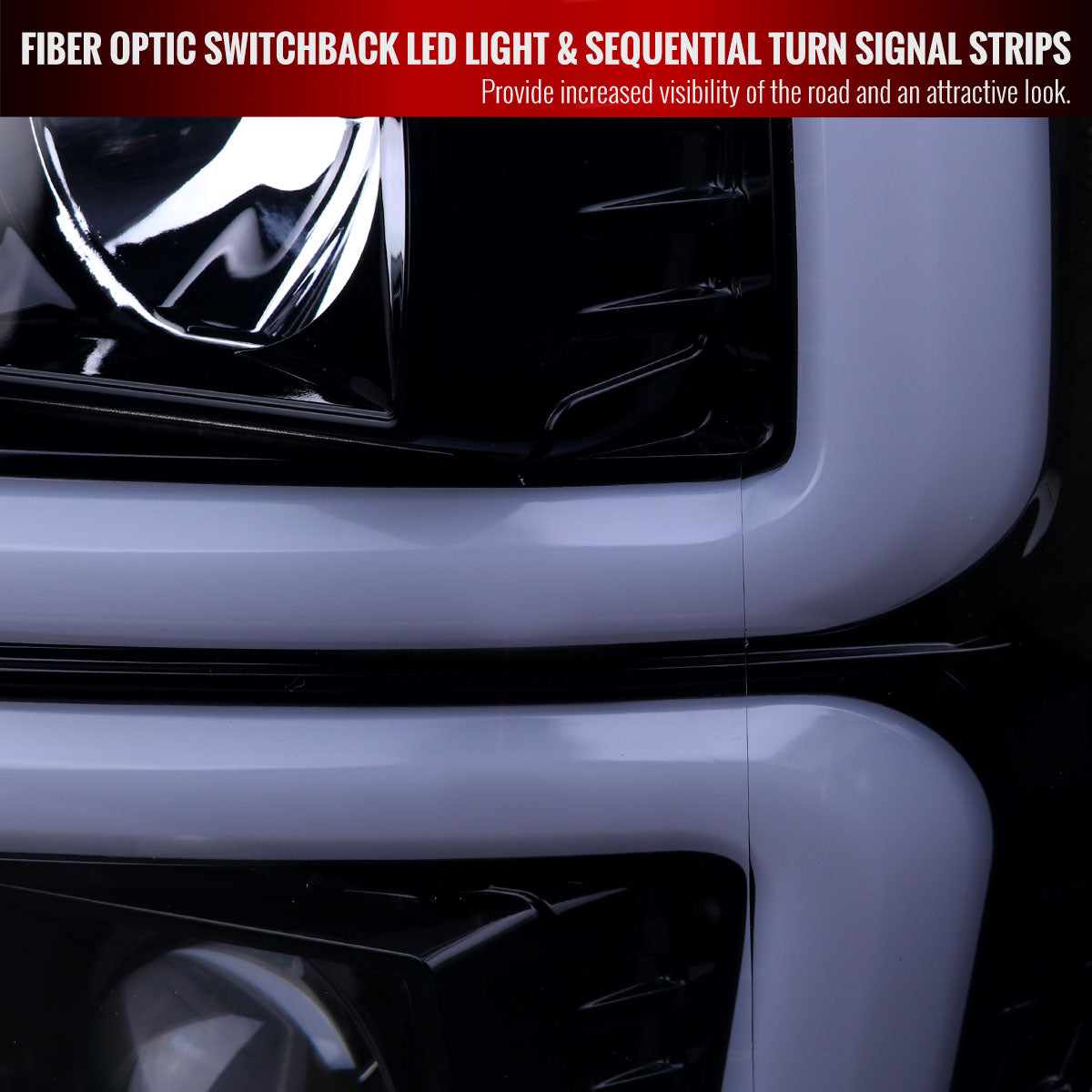 2008-2010 Ford F-250/F-350/F-450/F-550 LED Sequential Turn Signal Bar Projector Headlights (Glossy Black Housing/Smoked Lens)