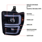 2008-2010 Ford F-250/F-350/F-450/F-550 LED Sequential Turn Signal Bar Projector Headlights (Glossy Black Housing/Smoked Lens)