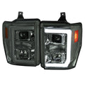 2008-2010 Ford F-250 F-350 F-450 LED C-Bar Projector Headlight (Chrome Housing/Smoked Lens)