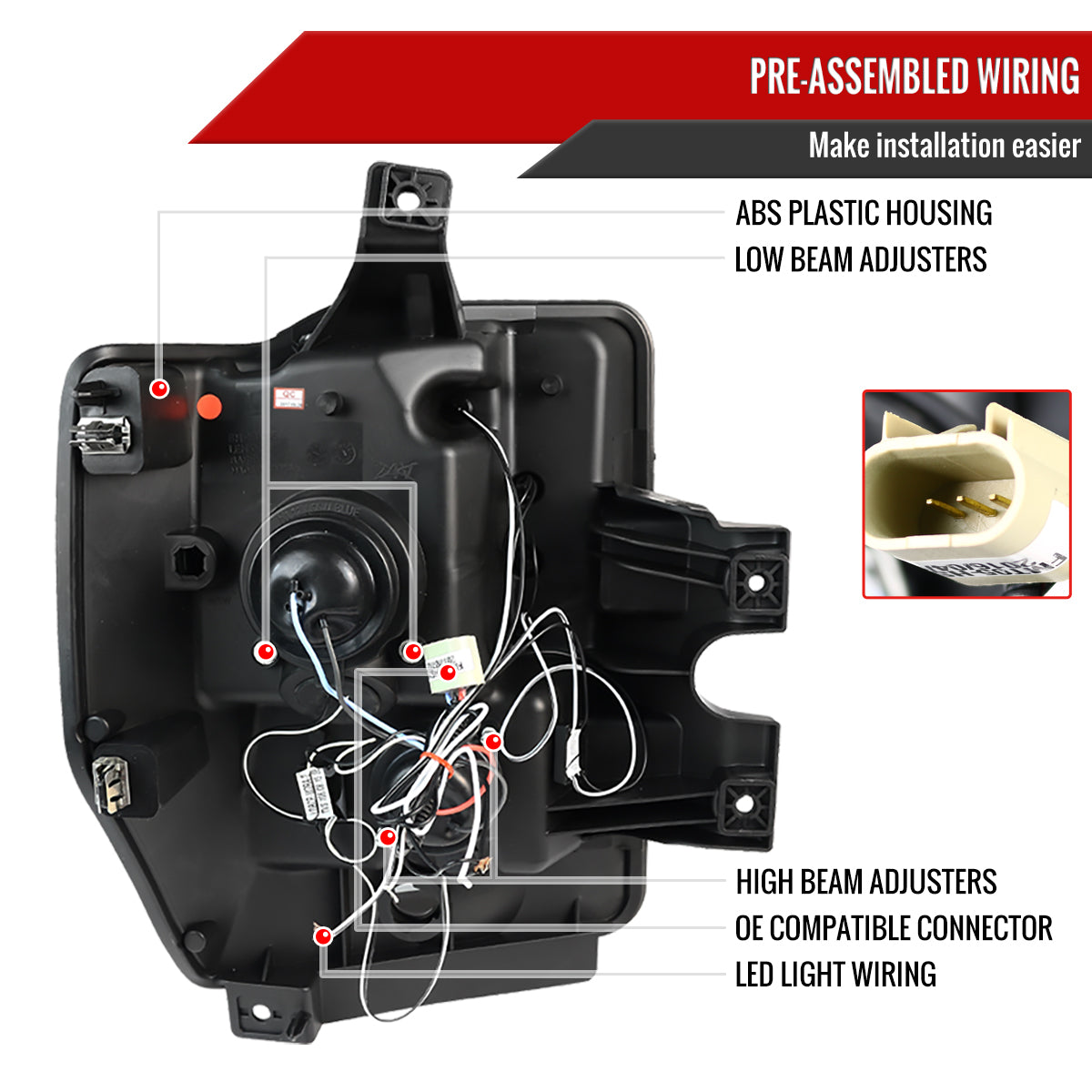 2008-2010 Ford F-250 F-350 F-450 Dual Halo Projector Headlights (Glossy Black Housing/Smoked Lens)